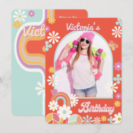 Invitación a graduación de foto de flores hippie