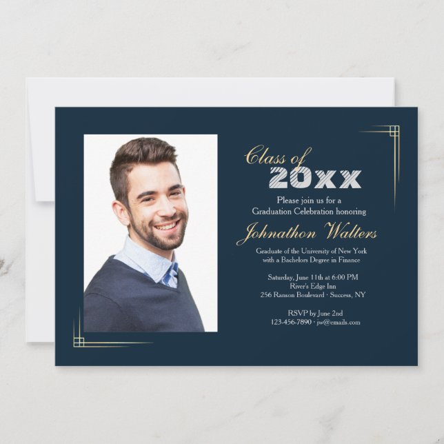 Invitación a graduación de foto de Gilded Corners (Anverso)