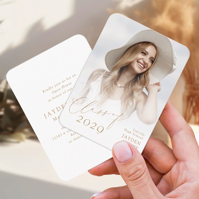 Invitación a graduación de foto de guión de Moda m (Mini Modern Chic Script Photo Graduation Invite)