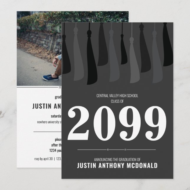 Invitación a graduación de foto de la fila negra d (Anverso / Reverso)