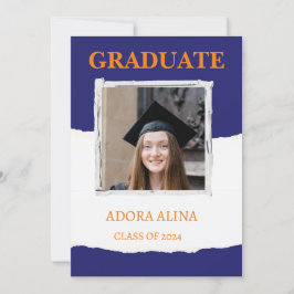Invitación a graduación de foto de Navy Blue Paste