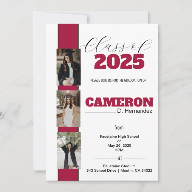 Invitación a graduación de foto de personalizable (Anverso)