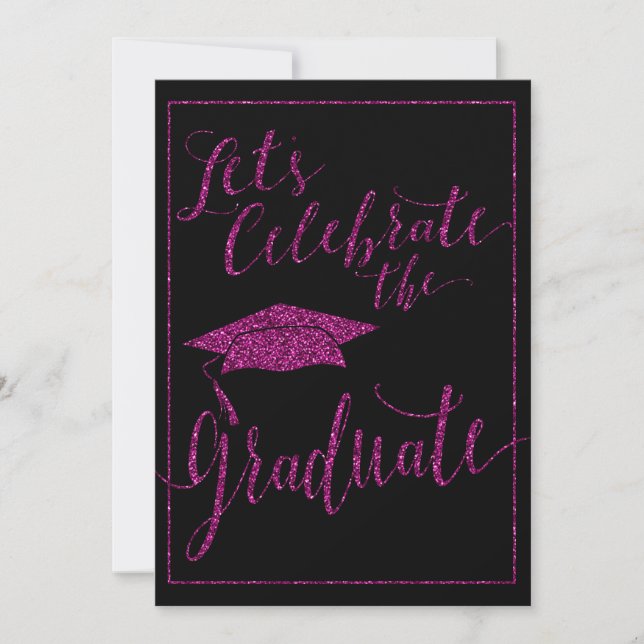 Invitación a graduación de foto de Purpurina rosa  (Anverso)
