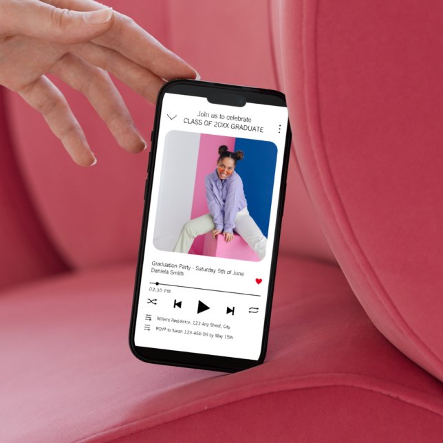 Invitación a graduación de foto de reproductor de  (Modern Music Player Photo Graduation Invitation)