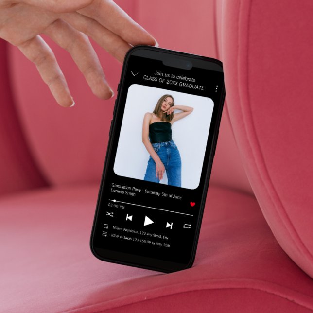 Invitación a Graduación de Foto del Reproductor de (Music Player Song Photo Graduation 2024 Invitation)