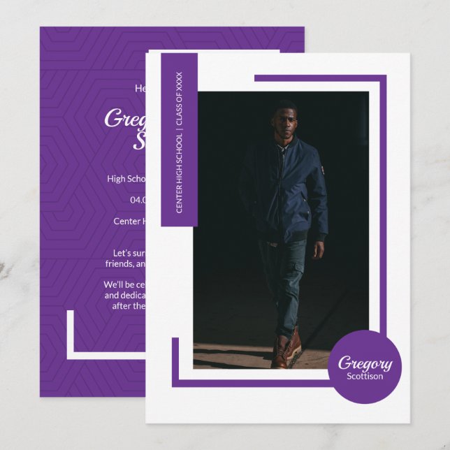 Invitación a graduación de foto moderna con foto m (Anverso / Reverso)