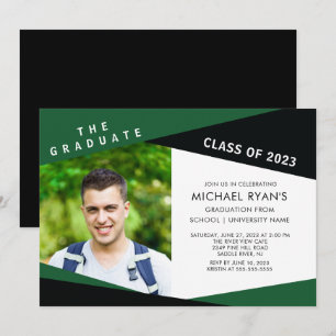 Invitación a graduación de foto verde geométrica e