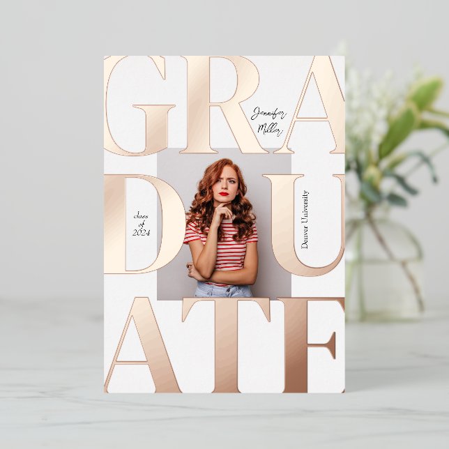 Invitación a graduación de fotografía clásica de e (Anverso de pie)