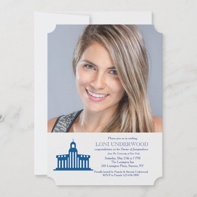 Invitación a graduación de fotografía de edificio  (Anverso)