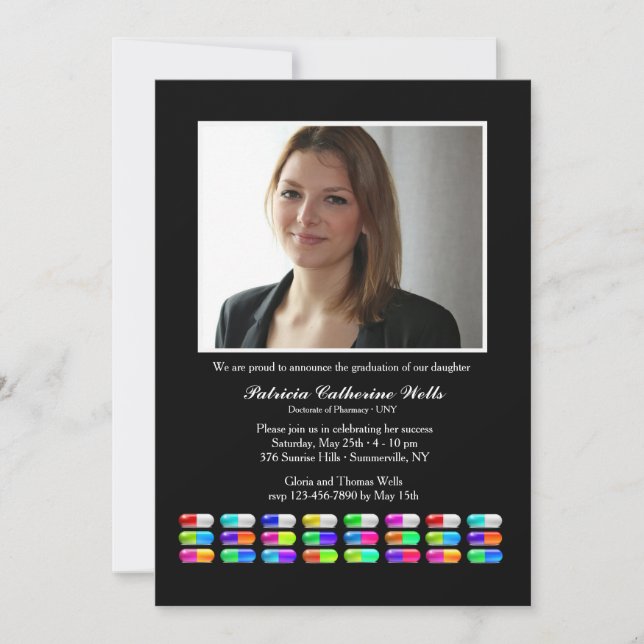 Invitación a graduación de fotografía de medicamen (Anverso)