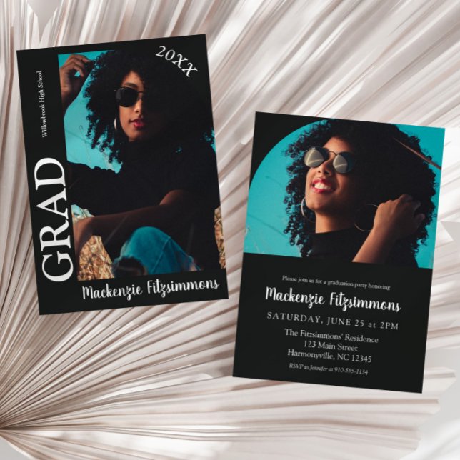 Invitación a graduación de fotografía moderna (Black Modern Photo Graduation Invitation)
