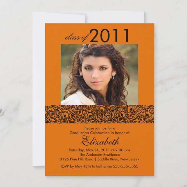 Invitación a graduación de fotografía Naranja y ne (Anverso)