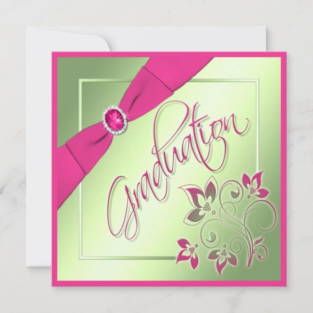 Invitación a graduación de fotografía rosa, verde  (Anverso)