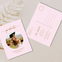 Invitación a graduación de fotografía rosa y dorad