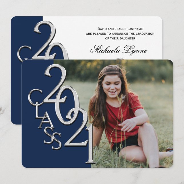 Invitación a graduación de fotografía Silver Blue  (Anverso / Reverso)