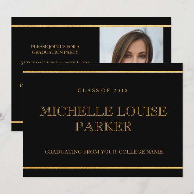 Invitación a graduación de fotografías en color or (Anverso / Reverso)