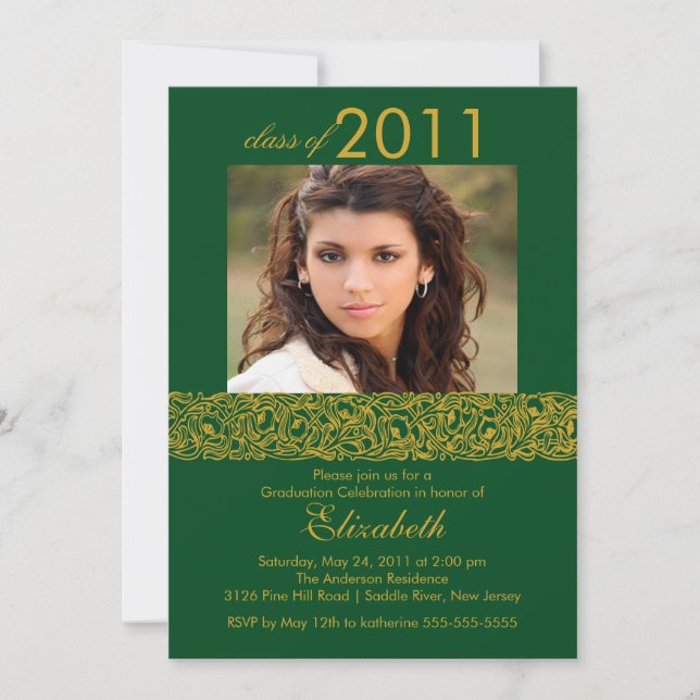 Invitación a graduación de fotografías Gold y Gree (Anverso)