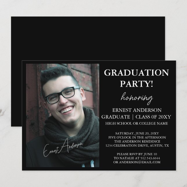 Invitación a graduación de fotografías modernas en (Anverso / Reverso)