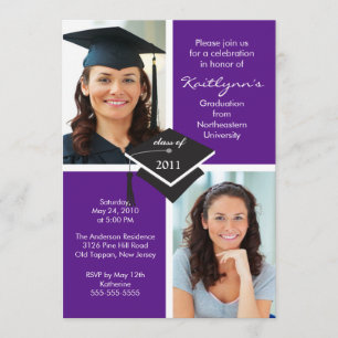 Invitación a graduación de fotografías moradas y b