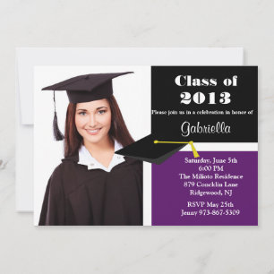 Invitación a graduación de fotografías moradas y n