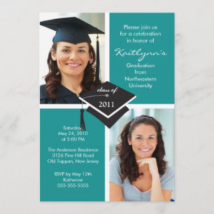 Invitación a graduación de fotografías turquesa en