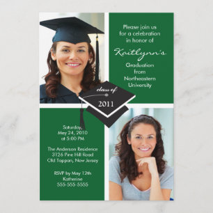 Invitación a graduación de fotografías verdes y bl