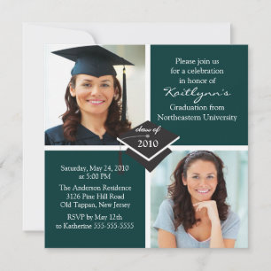 Invitación a graduación de fotografías verdes y bl