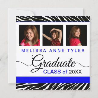 Invitación a graduación de fotos azules de la impr