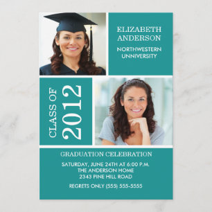 Invitación a graduación de fotos Blanco turquesa d