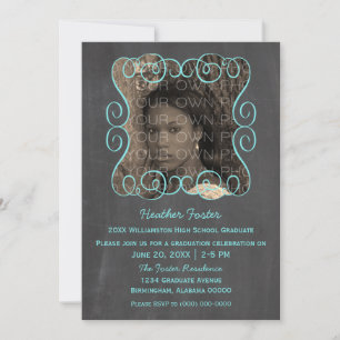 Invitación a graduación de fotos de Aqua Swirls Ch