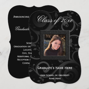 Invitación a graduación de fotos de Black Swirl 5x