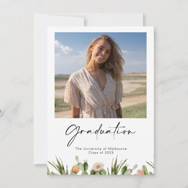 Invitación a graduación de fotos de Cactus floreci (Anverso)
