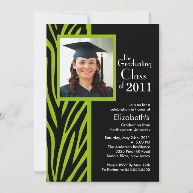 Invitación a graduación de fotos de cebra verde de (Anverso)