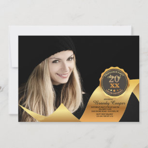 Invitación a graduación de fotos de cinta dorada