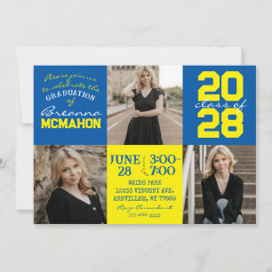 Invitación a graduación de fotos de color azul med