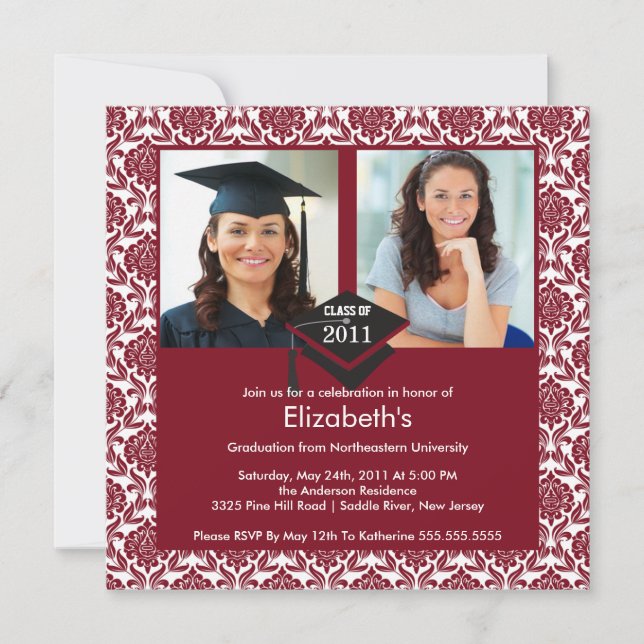 Invitación a graduación de fotos de Damasco blanco (Anverso)