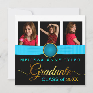 Invitación a graduación de fotos de Faux Aqua Jewe