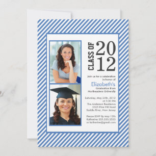 Invitación a graduación de fotos de franjas azules