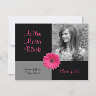Invitación a graduación de fotos de Gerbera rosa