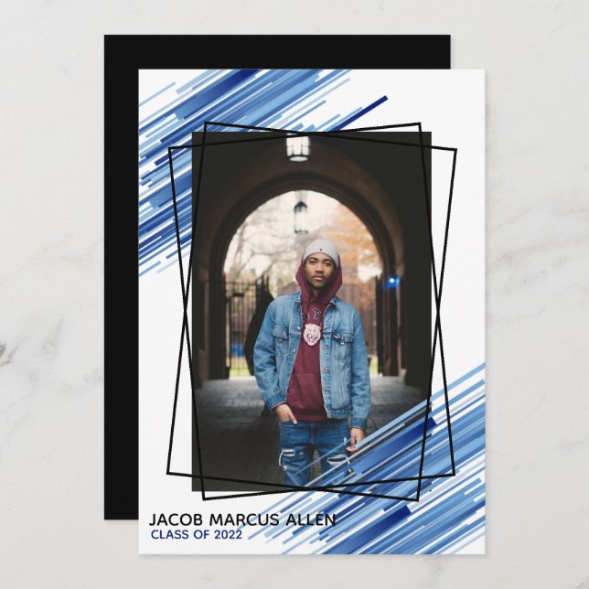 Invitación a graduación de fotos de Guay Blue Abst (Anverso / Reverso)