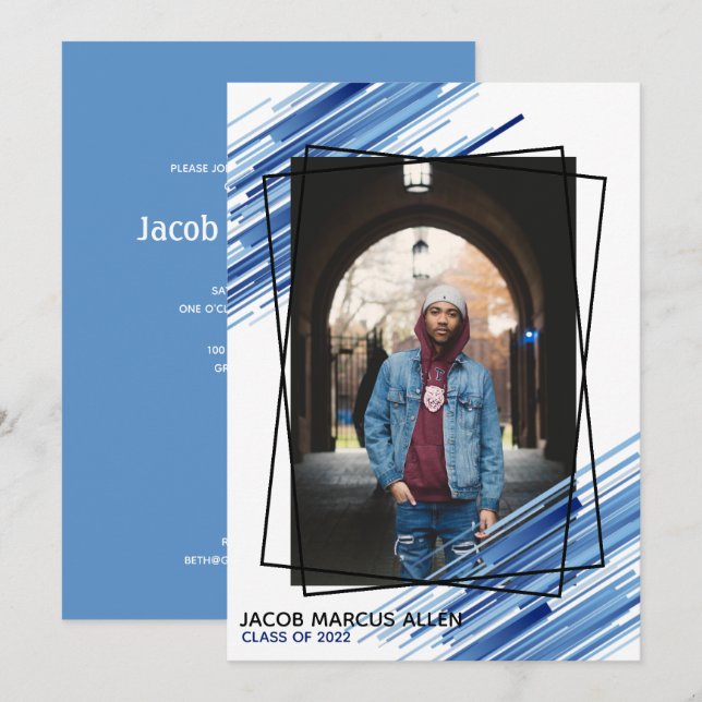 Invitación a graduación de fotos de Guay Blue Abst (Anverso / Reverso)