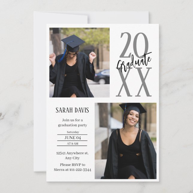 Invitación a graduación de fotos de guiones en bla (Anverso)
