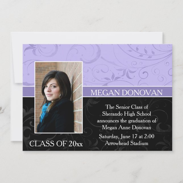 Invitación a graduación de fotos de Lavender Black (Anverso)