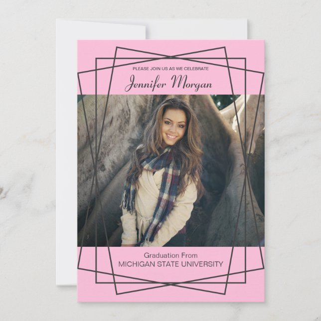 Invitación a graduación de fotos de marco negro mo (Anverso)