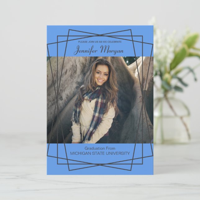 Invitación a graduación de fotos de marco negro mo (Anverso de pie)