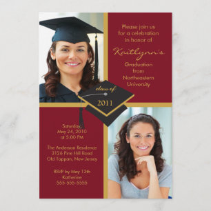 Invitación a graduación de fotos de maroon y oro