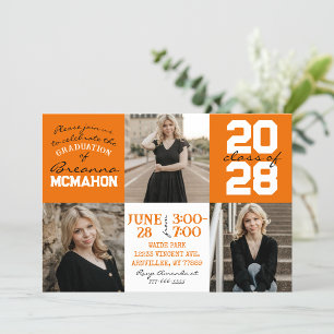 Invitación a graduación de fotos de naranja y blan