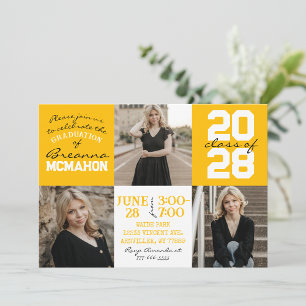 Invitación a graduación de fotos de oro amarillo y
