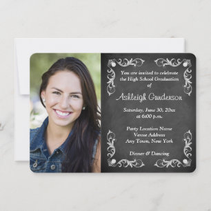 Invitación a graduación de fotos de pizarra en bla