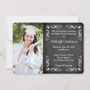 Invitación a graduación de fotos de pizarra en bla